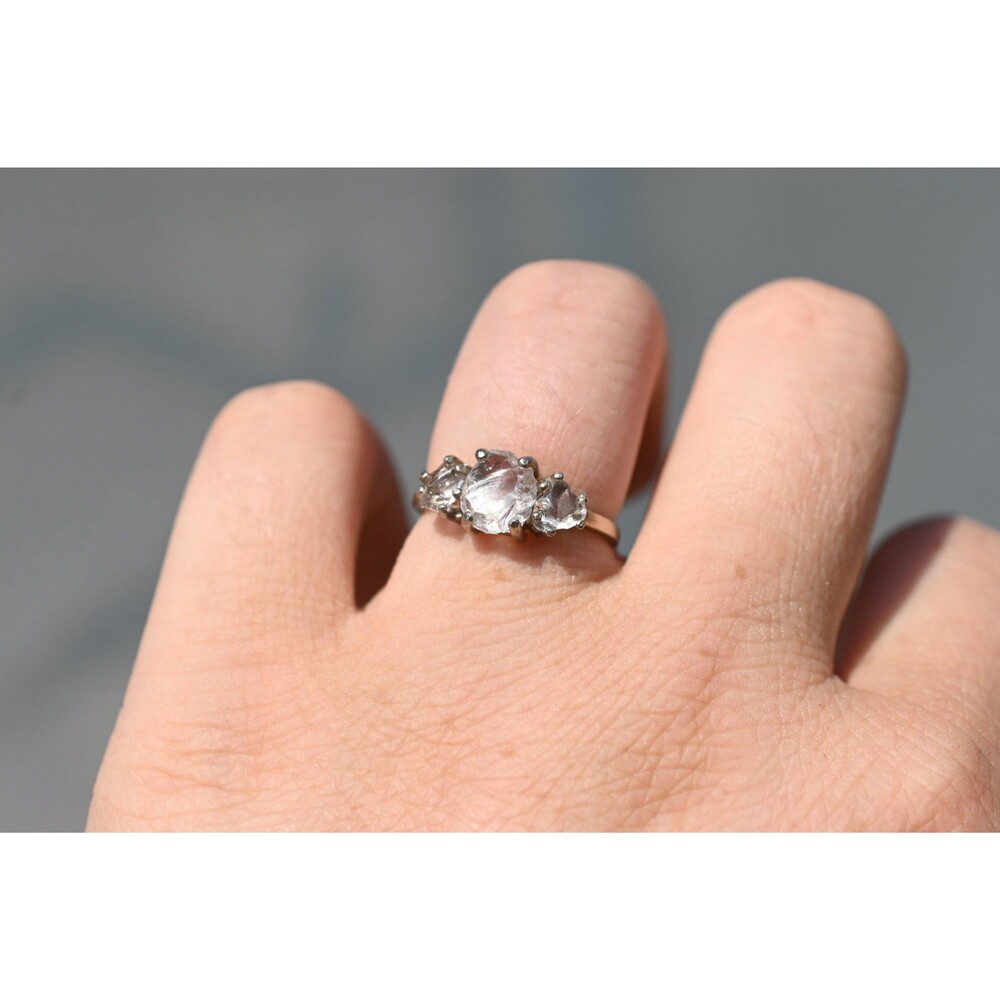 Past present future ring, round rough cut gemstones, unique gift for men and wom